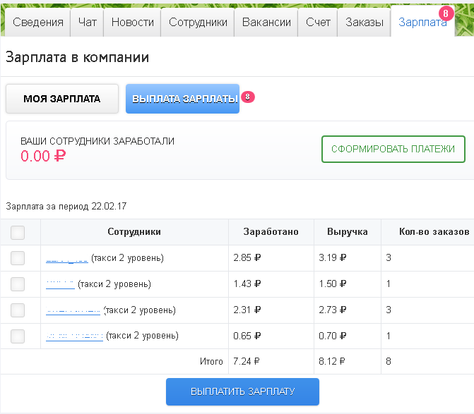 Зарплатный проект такси